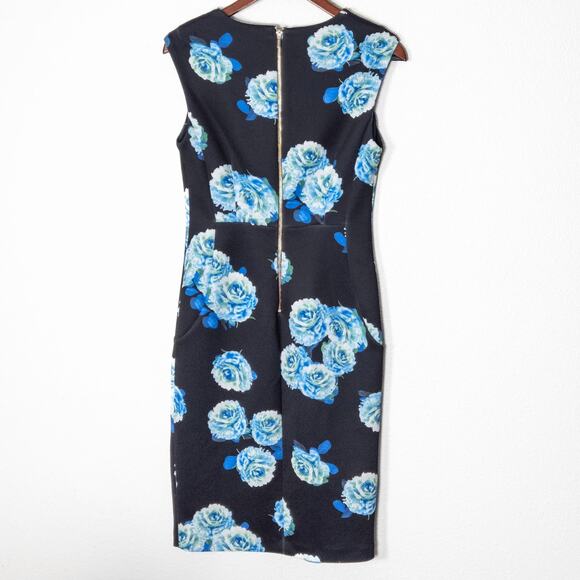 Tahari Floral Sheath Dress Black Blue Women’s Medium Soft Floral Statement - Picture 2 of 8